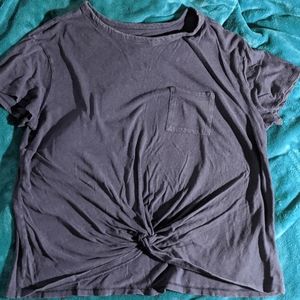 Blue Tee w/ Knot Detail at Belly Button